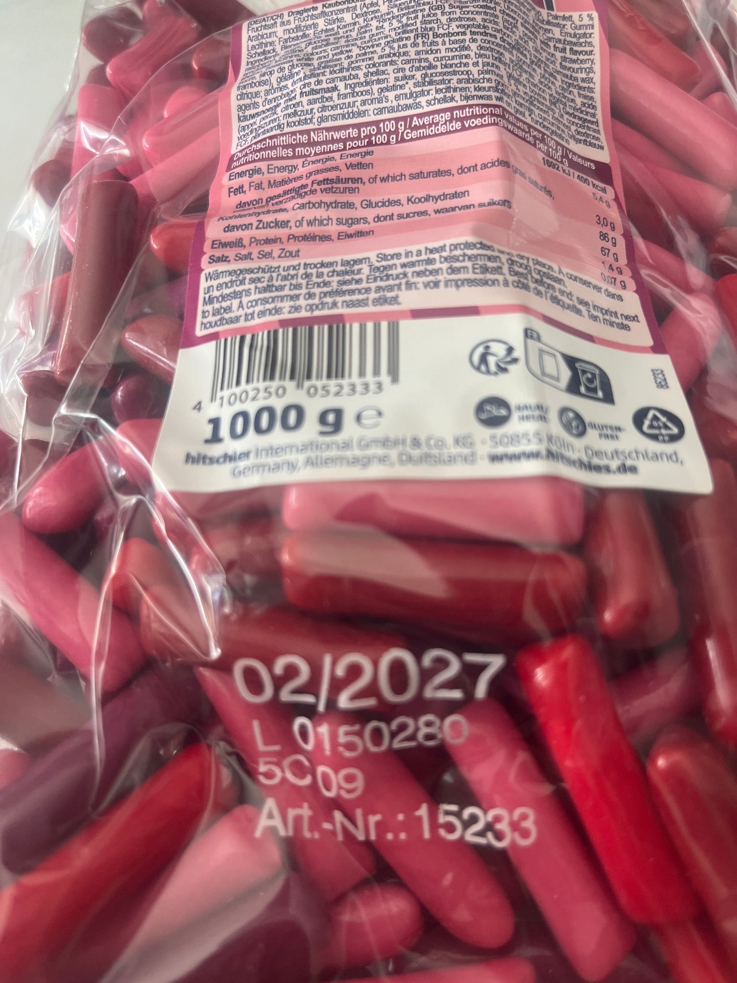 Hitschies fruit rouge 03/2027 Numéro de lot : L 0250074 ( 100 grammes )