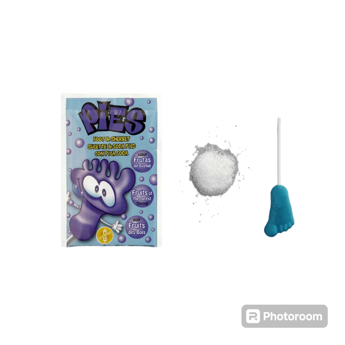 Sucettes en forme de pied avec poudre fruits des bois 11/2027 numéro de lot : L241112122 (à l'unité)