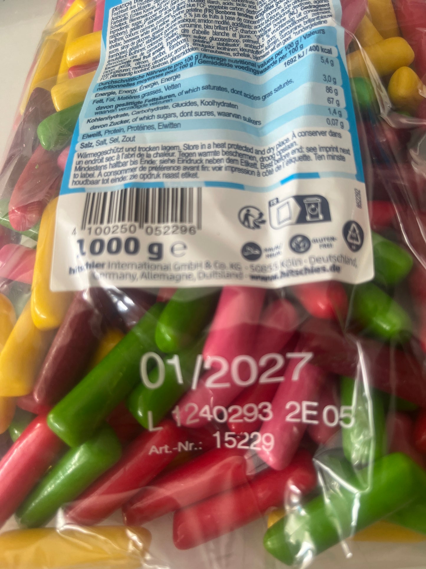 Hitschies original 03/2027 Numéro de lot : L 0250073 ( 100 grammes )