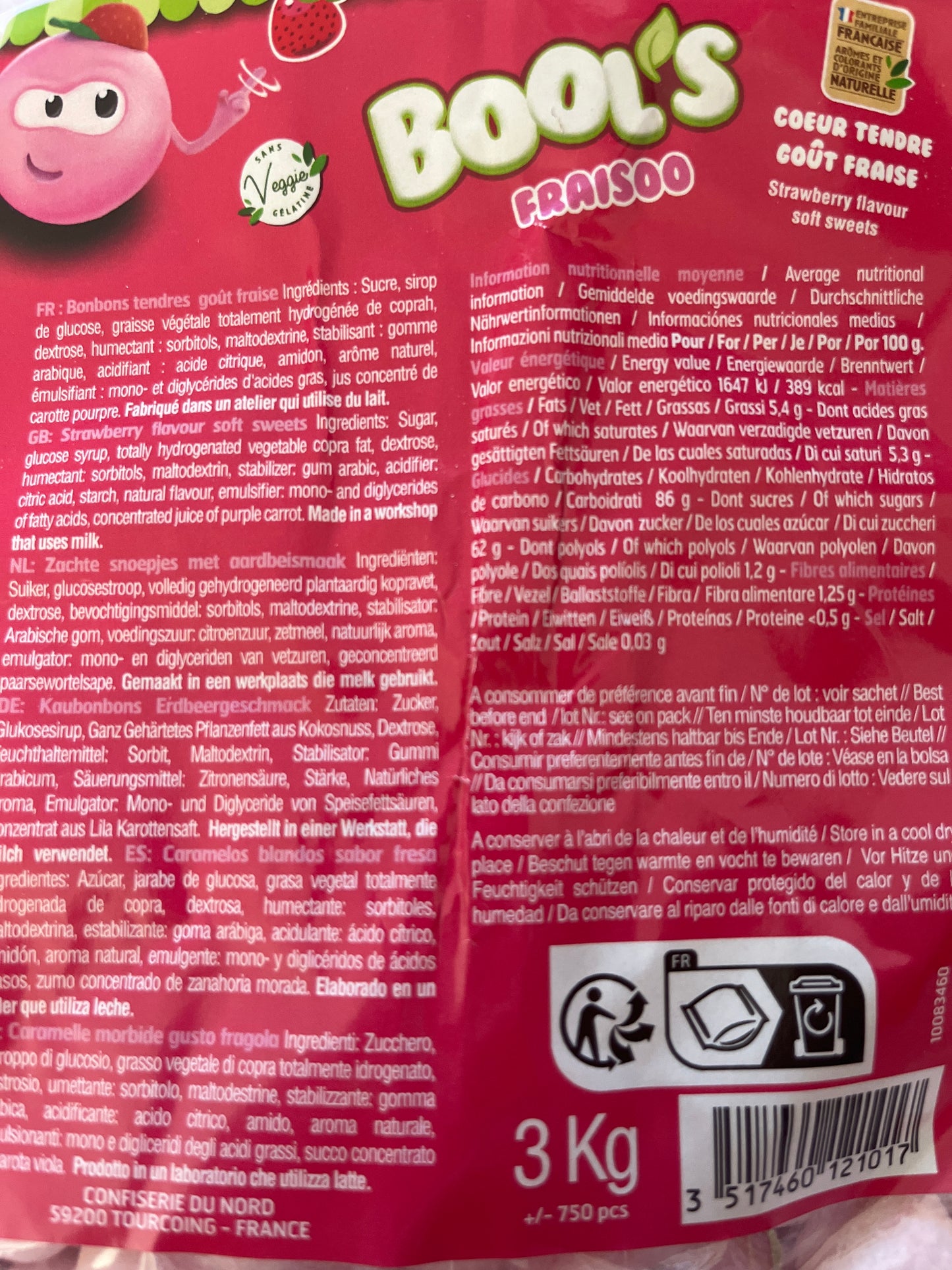 Karaneige Fraise Verquin confiseur 06/2027 Numéro de lot : L 2031597 ( 100 grammes )