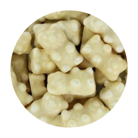 Ourson chocolat blanc guimauve (lot par 5) environ 70 grammes chocmod 05/2026 Numéro de lot :  06250432